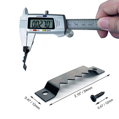 Heavy Duty Sawtooth Picture Hangers 50 Pack With Screws Built Tough For Hanging Canvas Frames Photos Clocks Paintings Artwork And Wall Decor Up To 50 Lbs Hang Like A Pro; caliper measuring hanger width at 0.270 inches with dimensions labeled