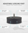 No Sweat Adjustable Leveling Feet With Grippy Rubber Base For Laundry Machines Workshop Benches And Heavy Shelving On Uneven Concrete Surfaces Straight Up Solid, black rubber leveling foot with threaded shaft.