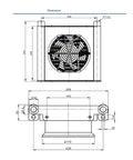 Technical diagram of 25 Liters Per Minute Hydraulic Oil Cooler With Aluminum Alloy Radiator And Heat Exchanger, compact design.