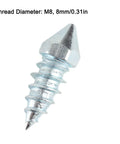 Close-up of M8 heavy duty winter tire spike with tungsten steel tip and aluminum body for improved ice traction.