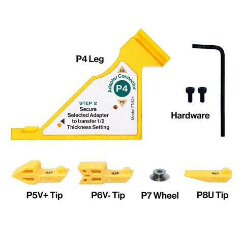FitFinder Upgrade Kit With Precision Center Finder And Dimension Transfer Tool Includes Tough Storage Case For Dead On Accurate Stock Thickness Measurement Smooth Woodworking Gear For Real Deal Professionals showing P4 leg adapter and tips.