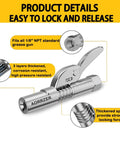 2-pack AORRZER grease gun couplers, chrome finish, 1/8" NPT fittings