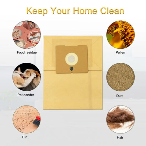 10 Pack Replacement Vacuum Bags For Zing Canister Vacuums Compatible With 4122 showing debris types filtered