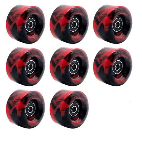 8 Piece Quad Roller Skate Wheels Set 58mm By 32mm 82A Hardness With 608RS Bearings Includes Spacers Durable Plastic Hubs Red