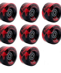 8 Piece Quad Roller Skate Wheels Set 58mm By 32mm 82A Hardness With 608RS Bearings in black and red color option