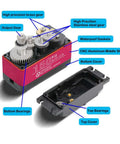 Disassembled view of Beefy 150Kg Full Metal Gear Digital RC Servo highlighting precision gears and waterproof features.