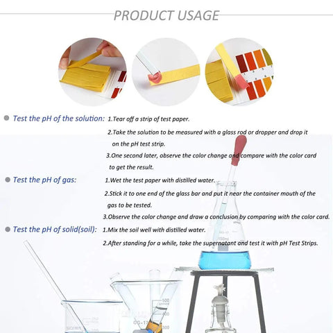 PH Test Strips Full Range Kit 320 Pieces 1 To 14 Litmus Paper usage instructions with test tube and color chart.