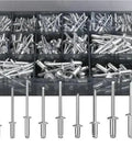 Bulk 500 Piece Aluminum Blind Rivets Kit With Dome Head Pop Rivets And Mandrel For Metal And Plastic Assembly Projects Built For Auto Repair, Construction, Home Improvement And Everyday DIY Hobby Use. Assorted sizes in organizer box