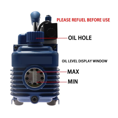 Heavy Duty Two Stage Rotary Vane Vacuum Pump 4 Cfm Rated With Forced Oil System view showing oil hole and level display.