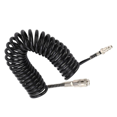 Ultra Durable Solid Coiled Air Hose For Car And Motorcycle Tire Inflator Pump With Lightning Fill No Leak Design Supports Digital Tools 5m 16 Ft Steel Pu Build Kink Resistant Easy Plug Play Ready For Home Garage Road Trips Game Changing Gear coiled hose with metal fittings