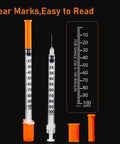 Top Notch 1cc Syringe With Needle 31G 1/4 Inch 6mm Sterile Pack Of 100 For Precise Dosing, Smooth Electro Polished Needle, Easy To Use, Medical Grade, Eco Friendly And Safe. clear scale 1ml syringe with orange cap and needle