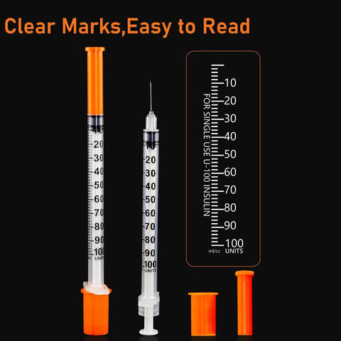Top Notch 1cc Syringe With Needle 31G 1/4 Inch 6mm Sterile Pack Of 100 For Precise Dosing, Smooth Electro Polished Needle, Easy To Use, Medical Grade, Eco Friendly And Safe. clear scale 1ml syringe with orange cap and needle