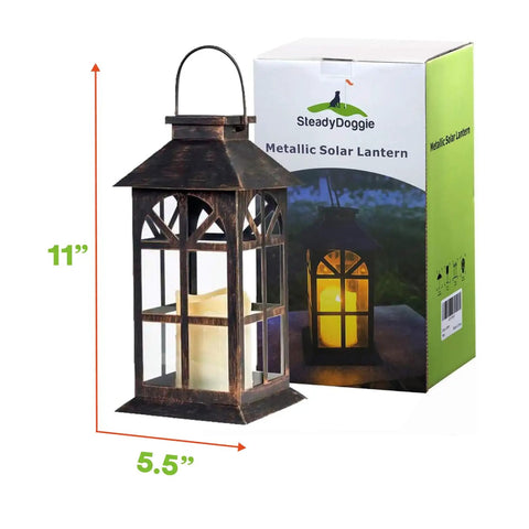 Solar Lantern Outdoor Waterproof Hanging Light For Garden Patio And Porch With Flickering LED Flames Bronze Finish 11x5.5 in