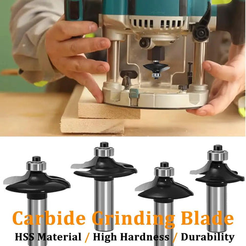 Four Piece Edging Router Bit Set For Woodworking With Cabinet Door Edges Includes Thumbnail Bit Two Edging Bits And Round Over Bit One Half Inch Shanks Compatible MDF Solid Wood Particle Board And Plywood, router on wood
