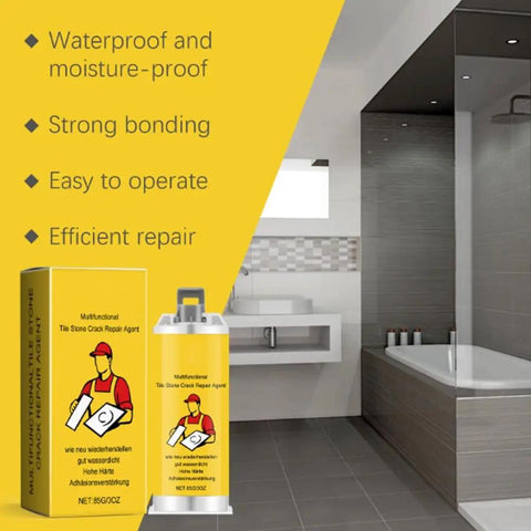 Upgraded Tile Stone Crack Repair Kit Quick Drying Color Adjust For Ceramic Porcelain Granite Marble Repairs box and bottle in bathroom