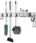 Heavy Duty Wall Track Storage System With Two PVC Panels And Seven Hooks For Garage, Shed And Pantry mounted with cleaning tools