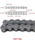 Close-up of 530 chain from Beefed Up 44 Inch Rear Live Axle Kit With 530 Chain Hydraulic Brake Caliper Wheel Hubs Rotors Pillow Block Bearings.