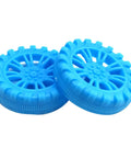 Two blue wheels from 300 Pcs Toy Wheels And 150 Pcs STEM Shafts For DIY RC Cars Boats And Helis Build Your Own Model Projects