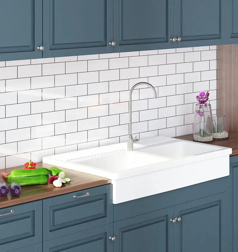 Easy Peel And Stick Subway Tile Backsplash Wallpaper For Kitchen, Bathroom, And Laundry Room, Waterproof And Oilproof White Brick Pattern in kitchen