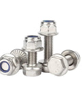 Stainless Steel M6 Flange External Hex Head Screws With Serrated Flange, Nylon Insert Nuts Kit, M6x25 Inch, 20 Sets