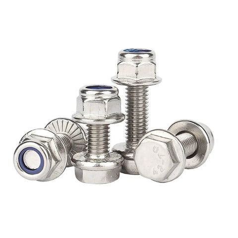 Stainless Steel M6 Flange External Hex Head Screws With Serrated Flange, Nylon Insert Nuts Kit, M6x25 Inch, 20 Sets