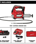 Professional Cordless Grease Gun Kit Fits Milwaukee M18 Platform With Hard Shell Carry Case, M18 battery and charger included.
