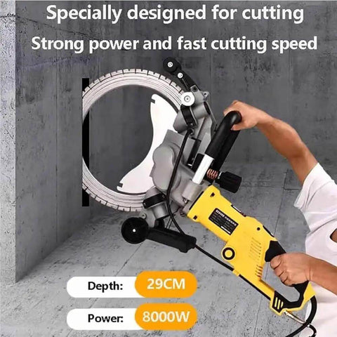 Super Heavy Duty 8000W Electric Concrete Circular Saw Built For Toughest Masonry Projects With 290mm Deep Groove Cuts slicing concrete.