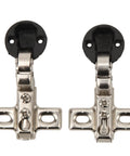 Concealed Hydraulic Glass Hinge Set For Cabinets With Soft Close, cold rolled steel, brushed finish, two-pack, front view