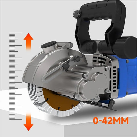 Heavy Duty Handheld Wall Chaser And Deep Slotting Rig For Brick Concrete Masonry Cuts with depth gauge from 0-42mm.