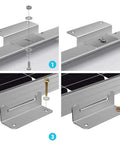 Heavy Duty Aluminum Solar Panel Z Brackets For RV And Boat Roofs Offers Quick Plug And Play Hooks Up With Rust Proof Build Takes Care Of Rough Terrains Effortlessly Full Four Piece Kit In Gray Installation process with components for mounting solar panels.