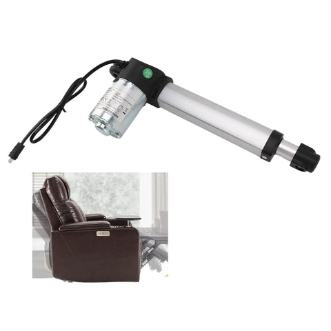Heavy Duty Electric Linear Actuator With a Beefy 24V DC Motor and Smooth 150mm Stroke installed near a massage chair.