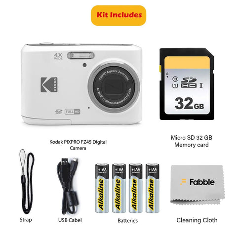 FZ45 16MP Digital Camera With 4X Optical Zoom And 27mm Wide Angle Lens, 32GB SD Card, 2.7 Inch Screen, batteries, strap, cloth
