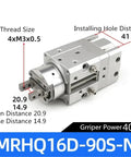 Top Shelf Angular Rotary Pneumatic Cylinder Piston Grip Unit Plug And Play Setup Smooth Operation Built Tough To Crush Any Job Fast Install Zero Hassle Guarantee MRHQ16D Model showing detailed dimensions and features.