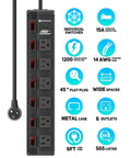 Beefy Heavy Duty Metal Power Strip With Individual On Off Switches, Extra Wide 1.77 Inch Spacing, Six Outlets, 1200J Surge Protector