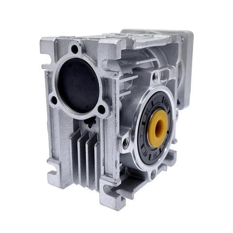 Heavy Duty Nmrv030 Worm Gearbox Reducer With 11Mm Input And 14Mm Output Shaft For Nema 23 Stepper Motors side view showing aluminum housing and bronze gear.