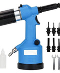 Air-Hydraulic Rivet Nut Gun With 19.1 Kilonewtons Working Tension, Heavy-Duty Automatic Riveting Kit Including Six Nozzle Dies