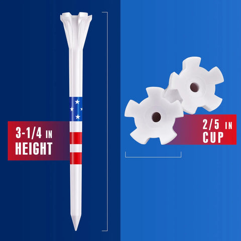 Five Prong Plastic Golf Tees Set With Star And Stripe Marking System 120 Pack Including 100 Tees At Three And A Quarter Inches
