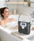 Portable CD Player With Bluetooth Boombox And Built In FM Radio for Camping and Travel, waterproof on bathtub edge, dark gray