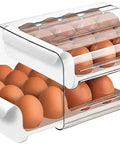 Double Layer Egg Holder For Refrigerator Large Capacity Egg Storage Container With Clear See Through Plastic Holds 32 Jumbo Eggs