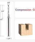 SpeTool spiral router bit with Up&Down compression, 1/8 inch cutting diameter, 1/4 inch shank.