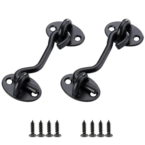 Heavy Duty Sliding Barn Door Hardware Kit Includes Two Premium 3 Inch Steel Hook And Eye Latch with secure mounting screws.