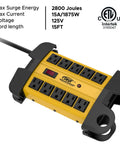 Heavy Duty 10 Outlet Power Strip With Beefy Metal Housing, 15 Amp, 125V, 15 Ft Cord, 2800 Joules Surge Protection, ETL Listed