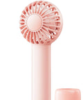Mini Portable USB Rechargeable Handheld Fan, 3 Speeds, Cute Pink Travel Companion For Hot Days, shown with detachable base.