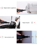 Compact 3.6V Cordless Electric Screwdriver With LED Light and USB C Charging in use for appliance, bicycle, and drilling.