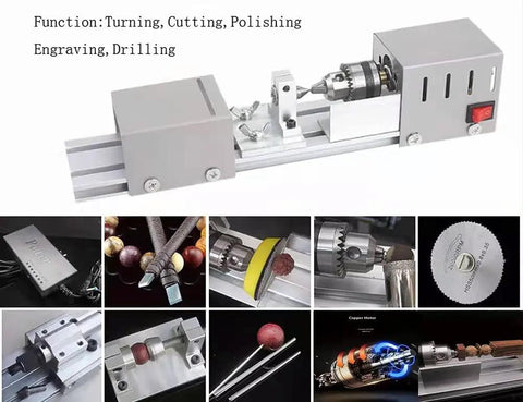 Mini Wood Lathe Machine For DIY Home Workshop, CNC Ready Lathe Tools for bead polishing, woodturning, and crafting, silver finish