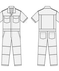 Men's Royal Blue Short Sleeve Coveralls Heavy Duty Poly-Cotton Workwear shown from front and back with pocket details.