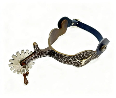 Western Cowboy Spurs With Straps Set For Men Hand Engraved German Silver Trims With Low Carbon Steel Spurs Authentic Antique Design
