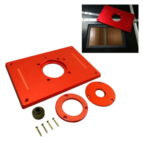 Universal Aluminum Router Table Insert Plate 200X300Mm 8Mm Thick With Protective Cover, red aluminum plate with inserts and screws.