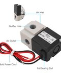 Three Way Vacuum Solenoid Valve Direct Acting Two Position Pneumatic Air Valve with Copper Coil and Labeled Parts