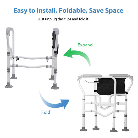 Heavy Duty Freestanding Toilet Safety Rail for Seniors and Disabled adjustable height and width, foldable design, carbon steel